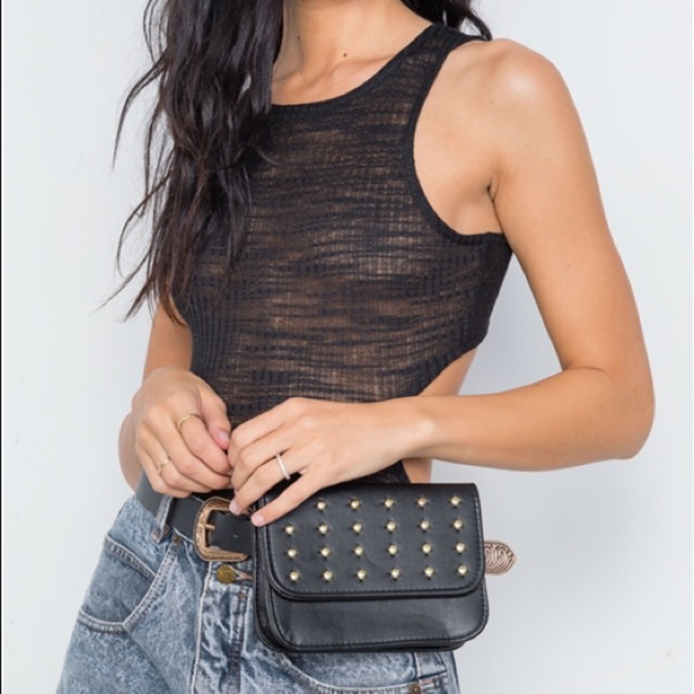 3 FOR $25 Black Faux Leather Studded Belt Purse - Picture 6 of 8